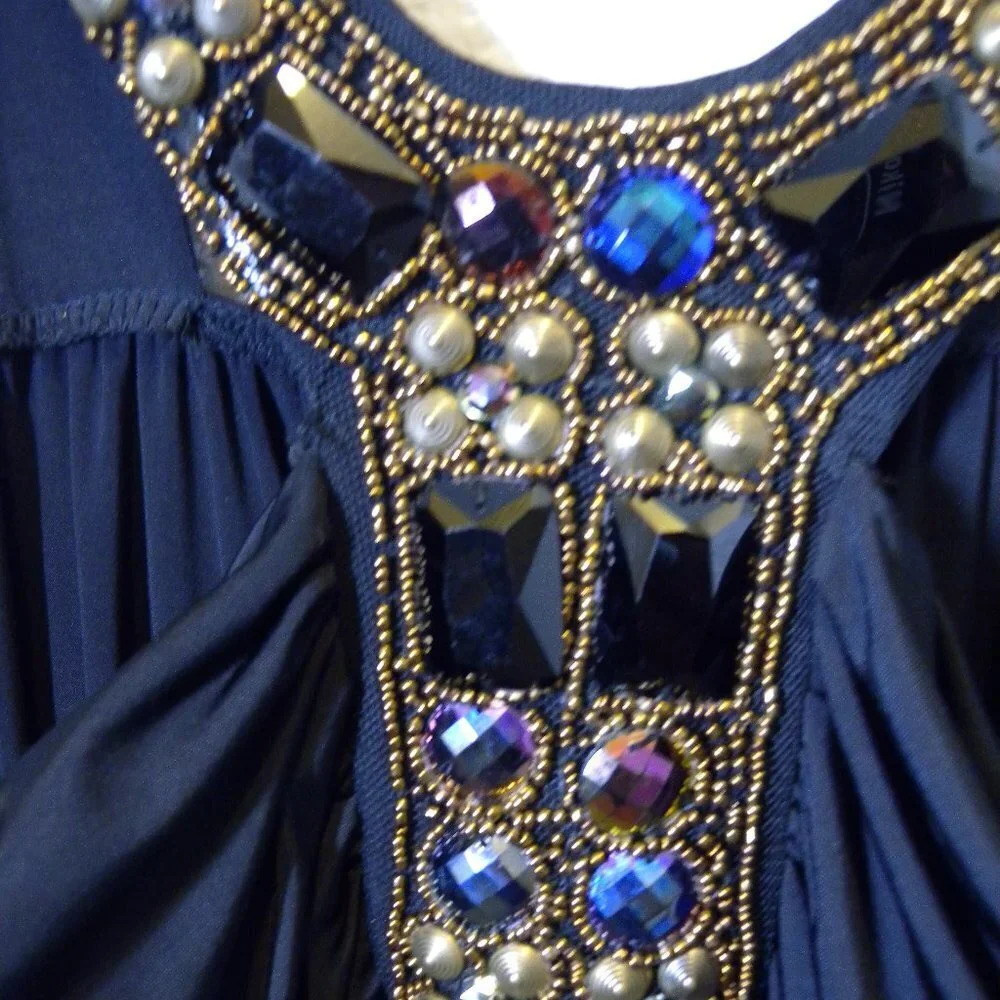 Kiwi Black Beaded Halter Style Top 1X - Picture 2 of 14